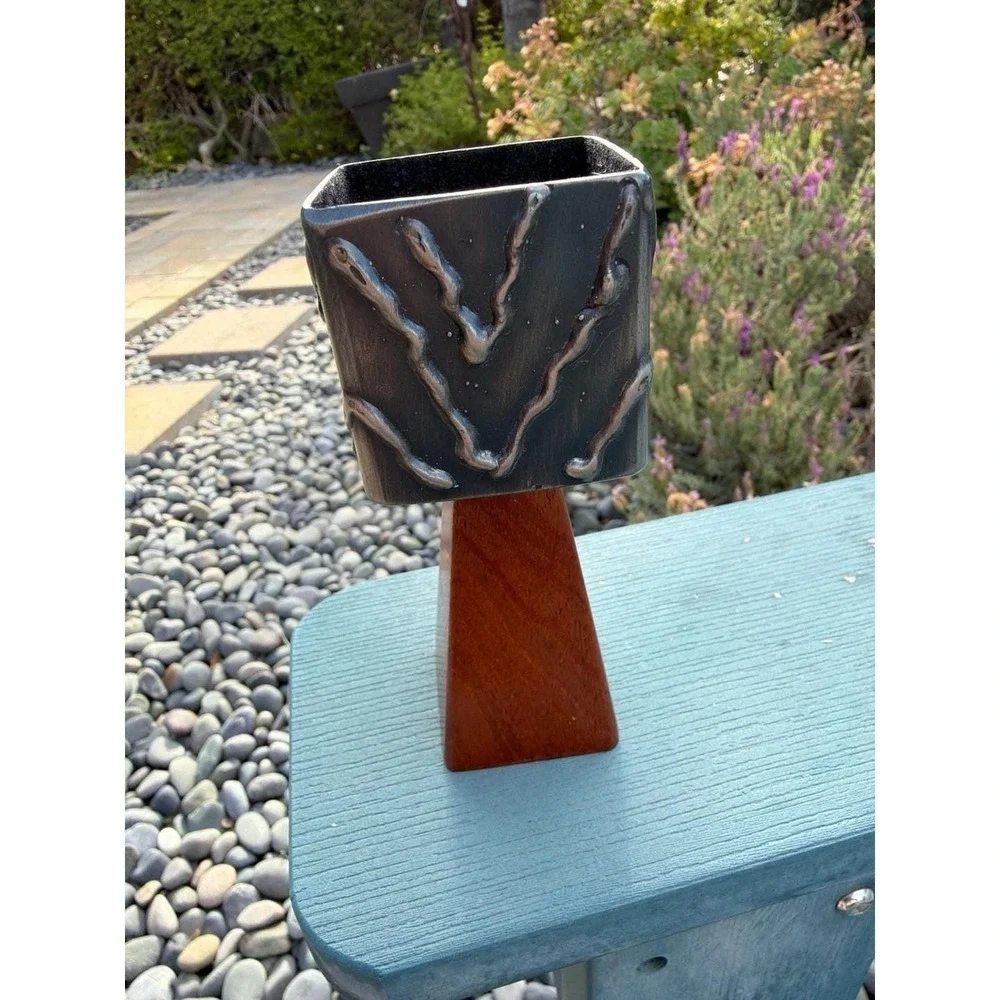 Vintage Brutalist Metal Desk Vessel Signed P IHM R IHM Mid Century Artisan 5